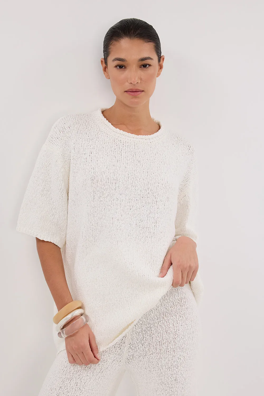 SUE OFF WHITE OVERSIZED KNIT TEE sold by Dissh product image thumbnail 3