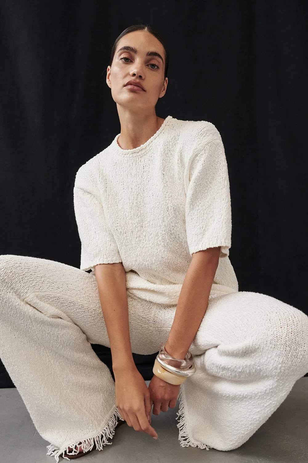 SUE OFF WHITE OVERSIZED KNIT TEE sold by Dissh
