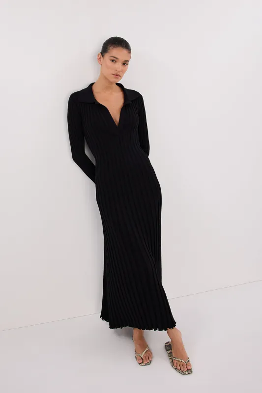HAL BLACK LONG SLEEVE KNIT MIDI DRESS sold by Dissh