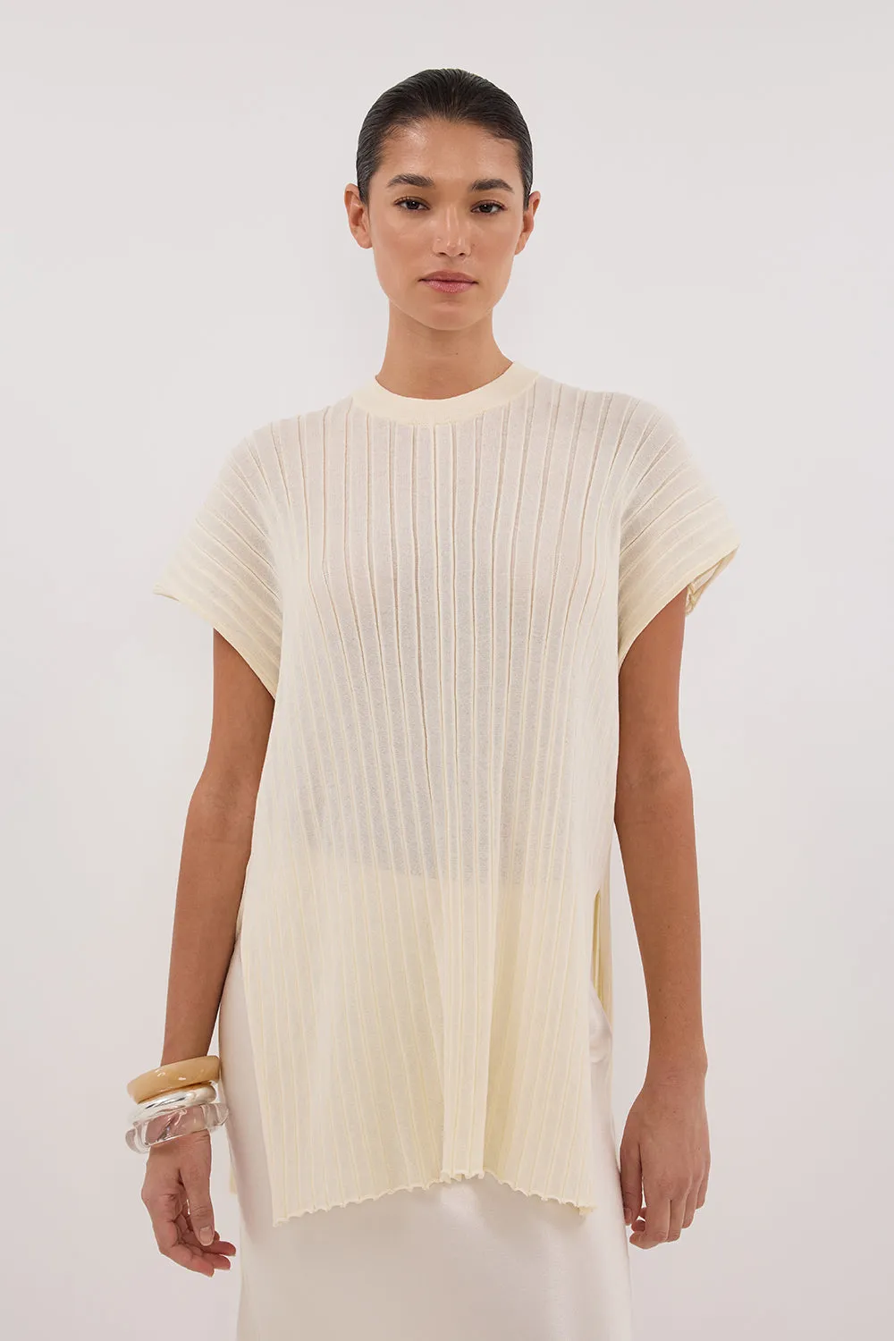 JADE CREAM SLEEVELESS KNIT TOP sold by Dissh product image thumbnail 2