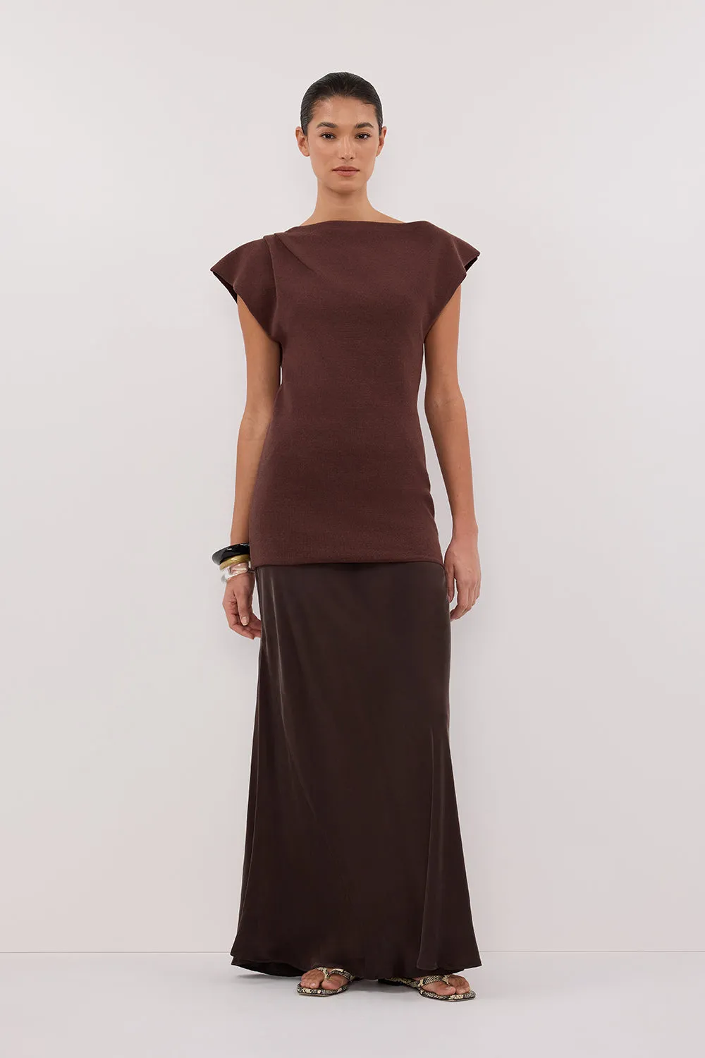 LIA WALNUT SLEEVELESS KNIT TOP sold by Dissh