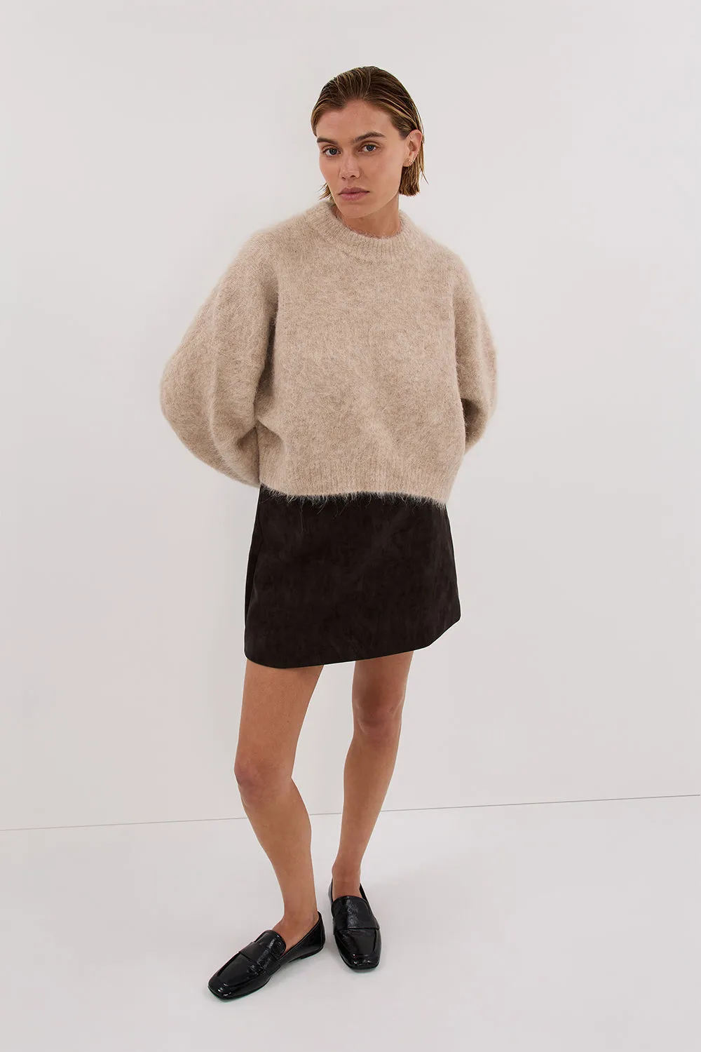 OAKLAND CHOC FAUX SUEDE MINI SKIRT sold by Dissh
