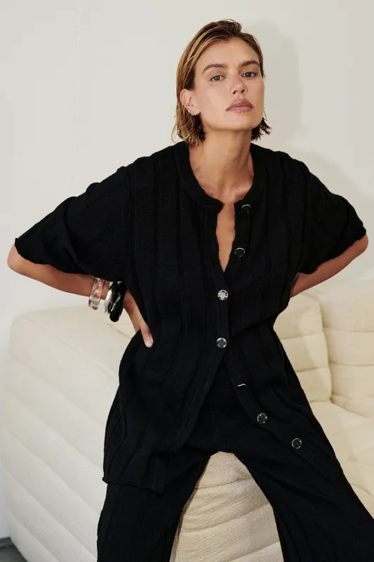 JAZZ BLACK BUTTON KNIT SHIRT sold by Dissh