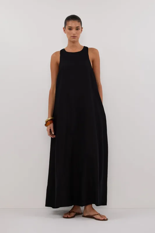 ISABELLE BLACK LINEN MIDI DRESS sold by Dissh