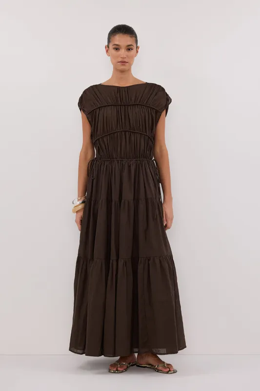 FLYNN BITTER CHOC LINEN BLEND MIDI DRESS sold by Dissh