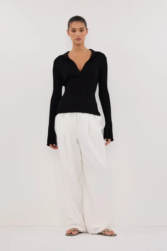 HAL BLACK POLO LONG SLEEVE KNIT TOP sold by Dissh