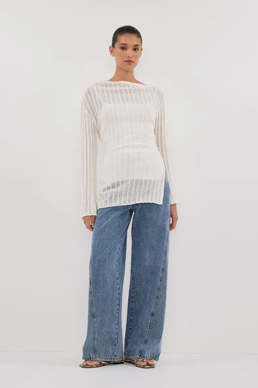 BOWIE IVORY LONG SLEEVE KNIT TOP sold by Dissh