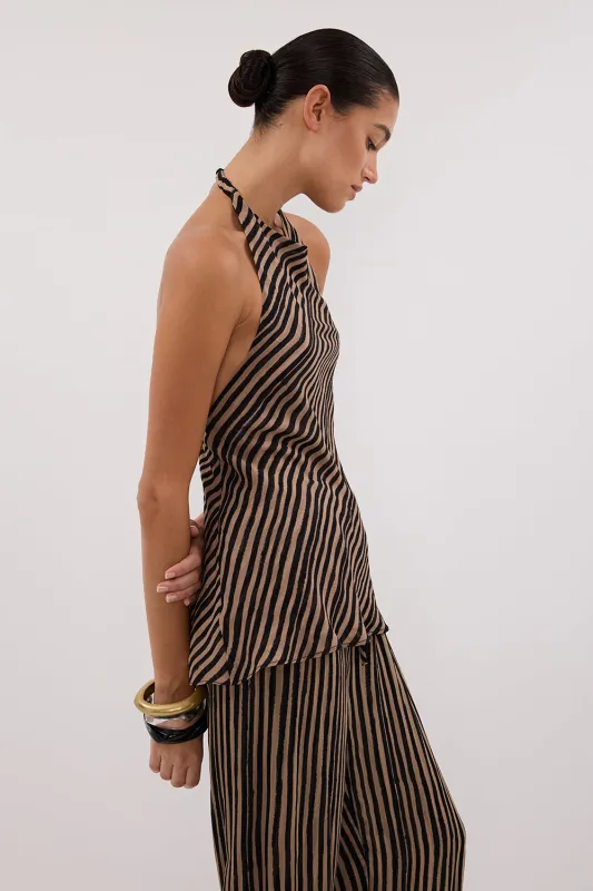 CHARLI TAN STRIPE HALTER TOP sold by Dissh