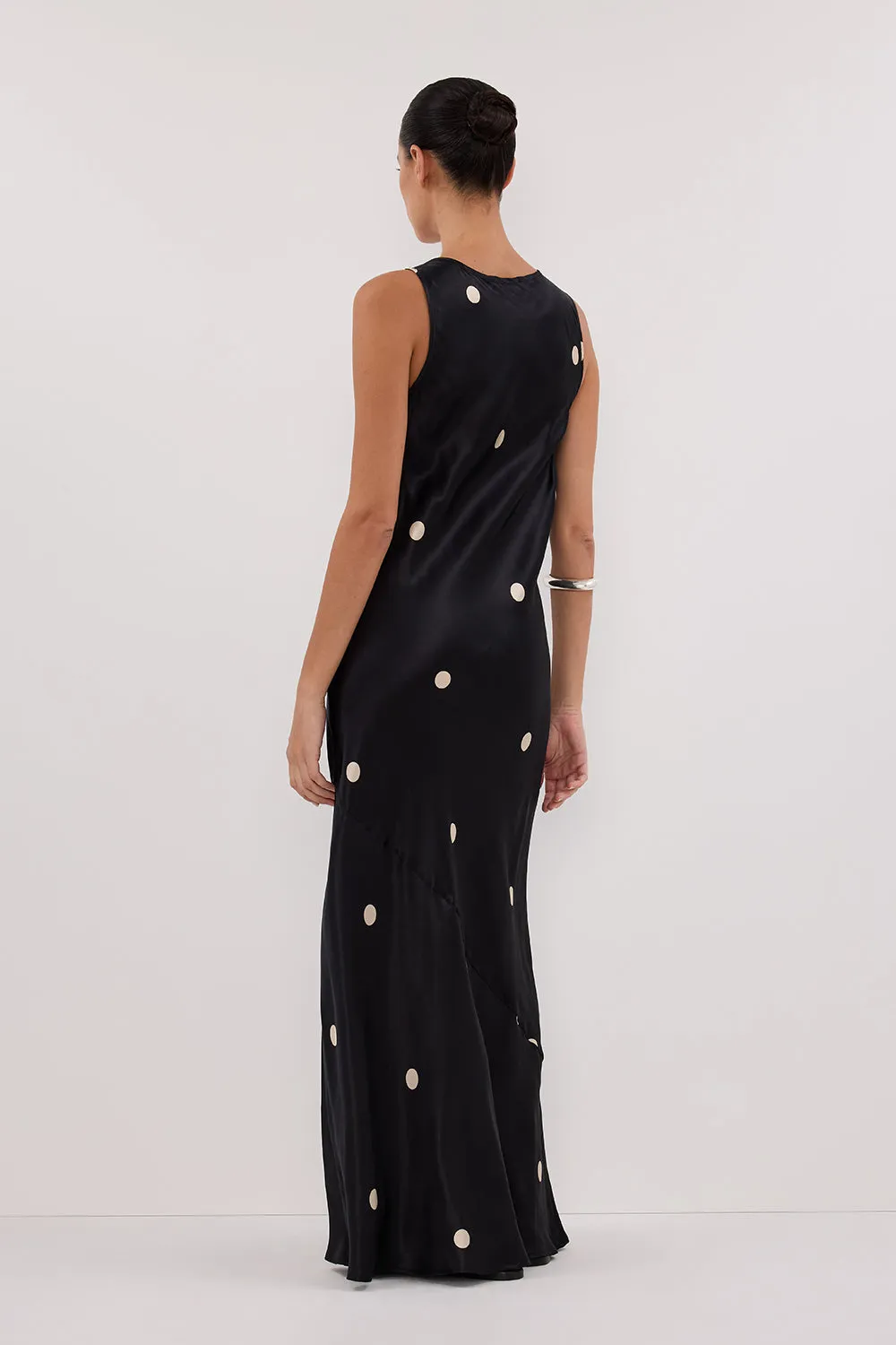 LAURA BLACK SPOT SILK MAXI DRESS sold by Dissh product image thumbnail 4