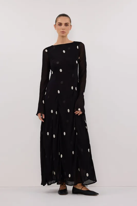 LAURA BLACK SPOT MIDI DRESS sold by Dissh