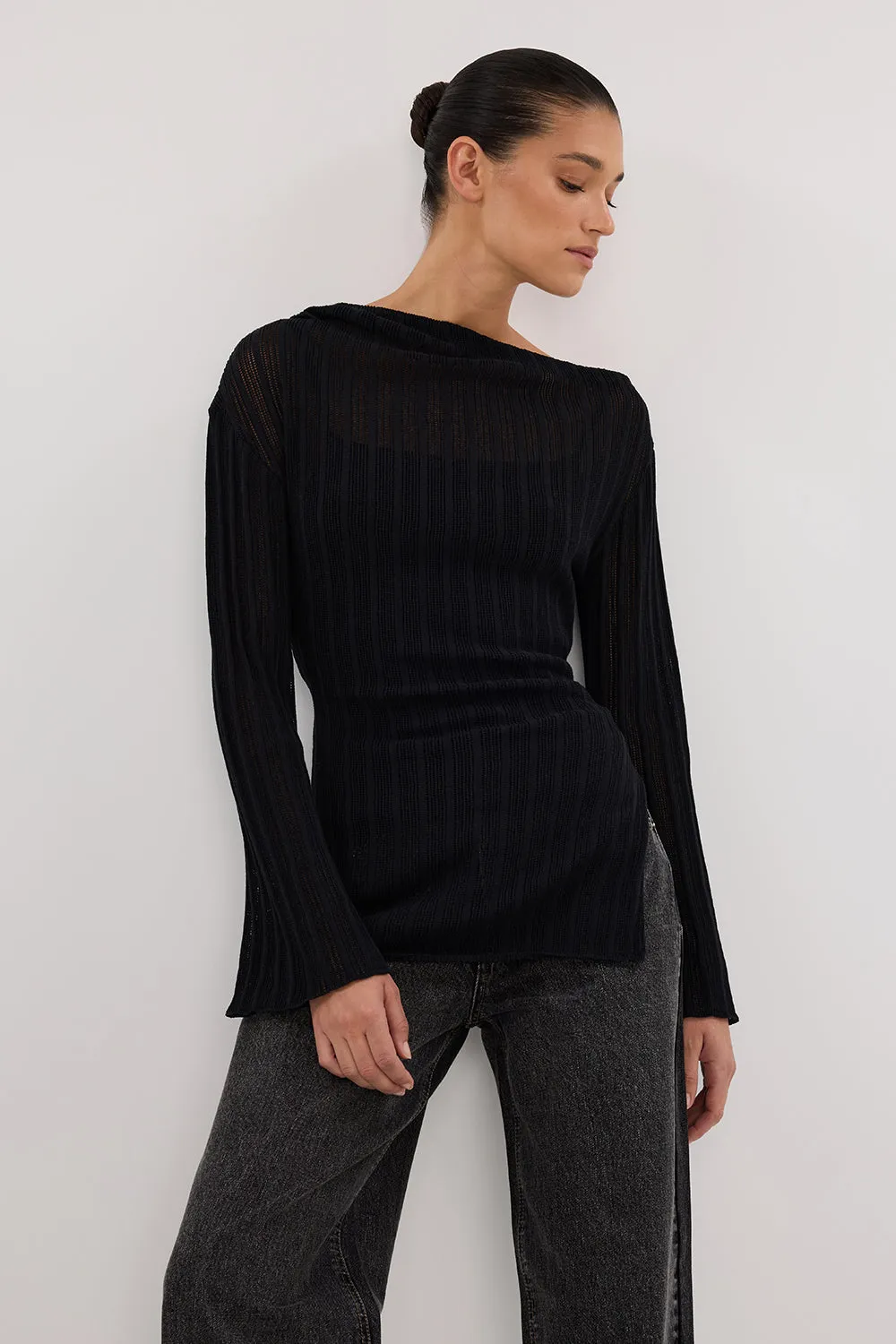BOWIE BLACK LONG SLEEVE KNIT TOP sold by Dissh product image thumbnail 3