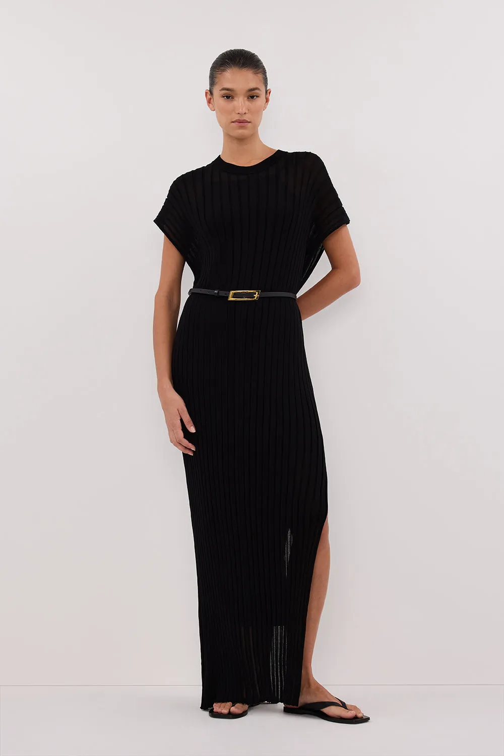 JADE BLACK KNIT MAXI DRESS sold by Dissh