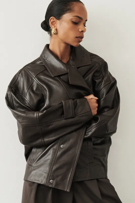 MARGOT CHOC OVERSIZED LEATHER JACKET sold by Dissh