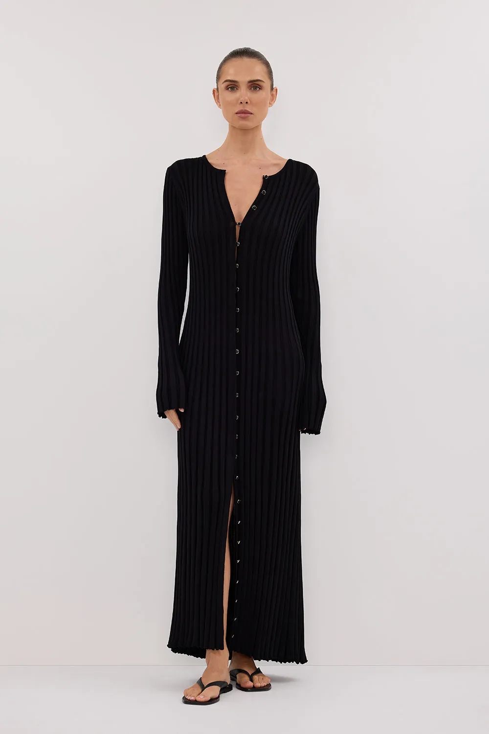 ALI BLACK SLEEVED KNIT MIDI DRESS sold by Dissh
