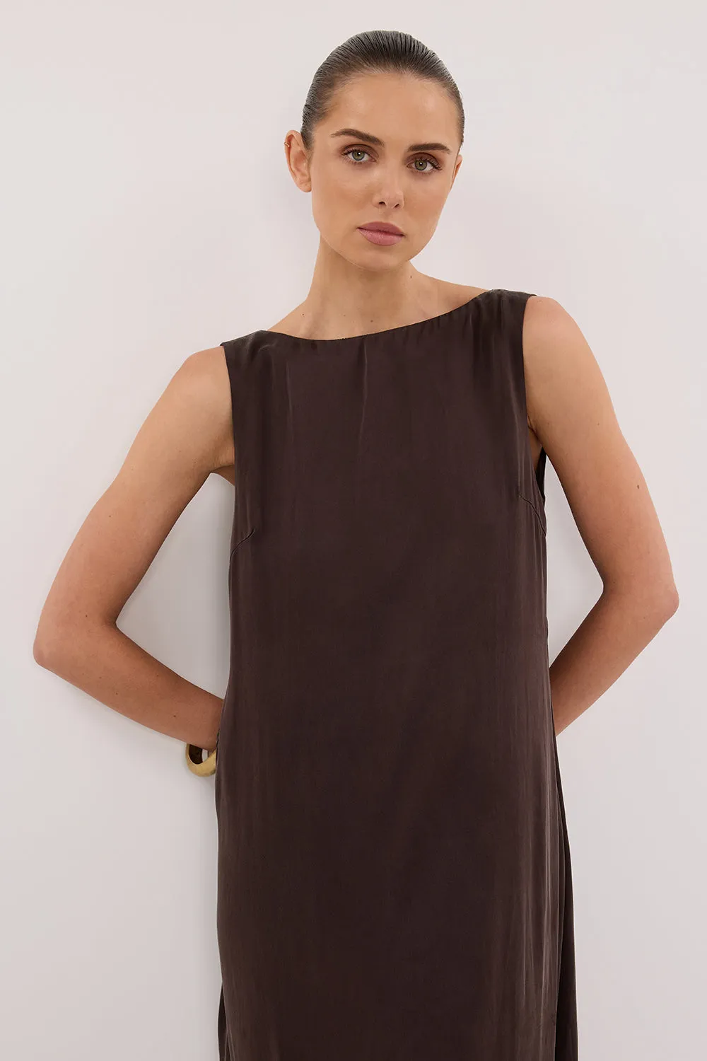 LAYLA BITTER CHOC SILK MIDI DRESS sold by Dissh product image thumbnail 2