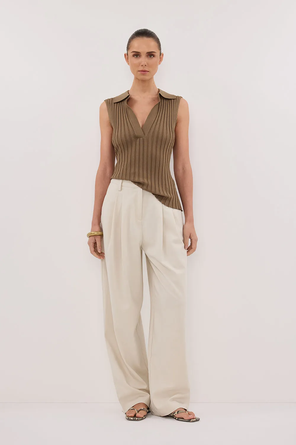 HAL OLIVE SLEEVELESS KNIT TOP sold by Dissh