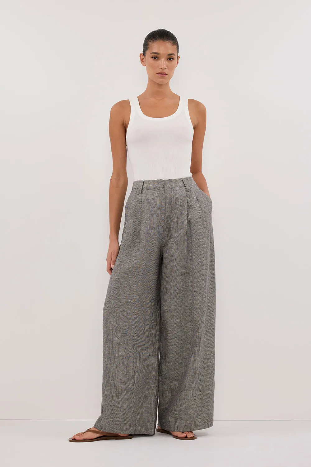 ELIAS CHARCOAL LINEN BLEND PANT sold by Dissh