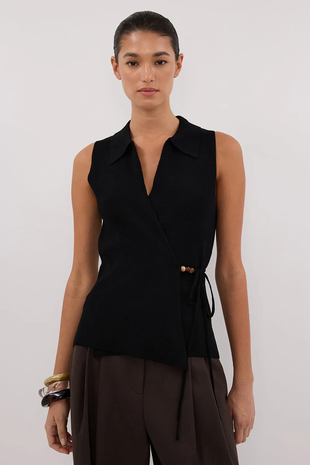 PAULA BLACK WRAP KNIT TOP sold by Dissh product image thumbnail 2