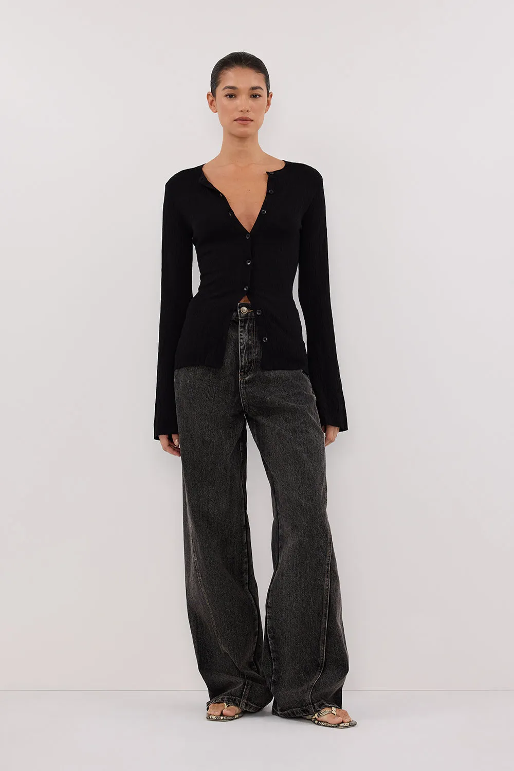 ALIAS BLACK LONG SLEEVE KNIT TOP sold by Dissh