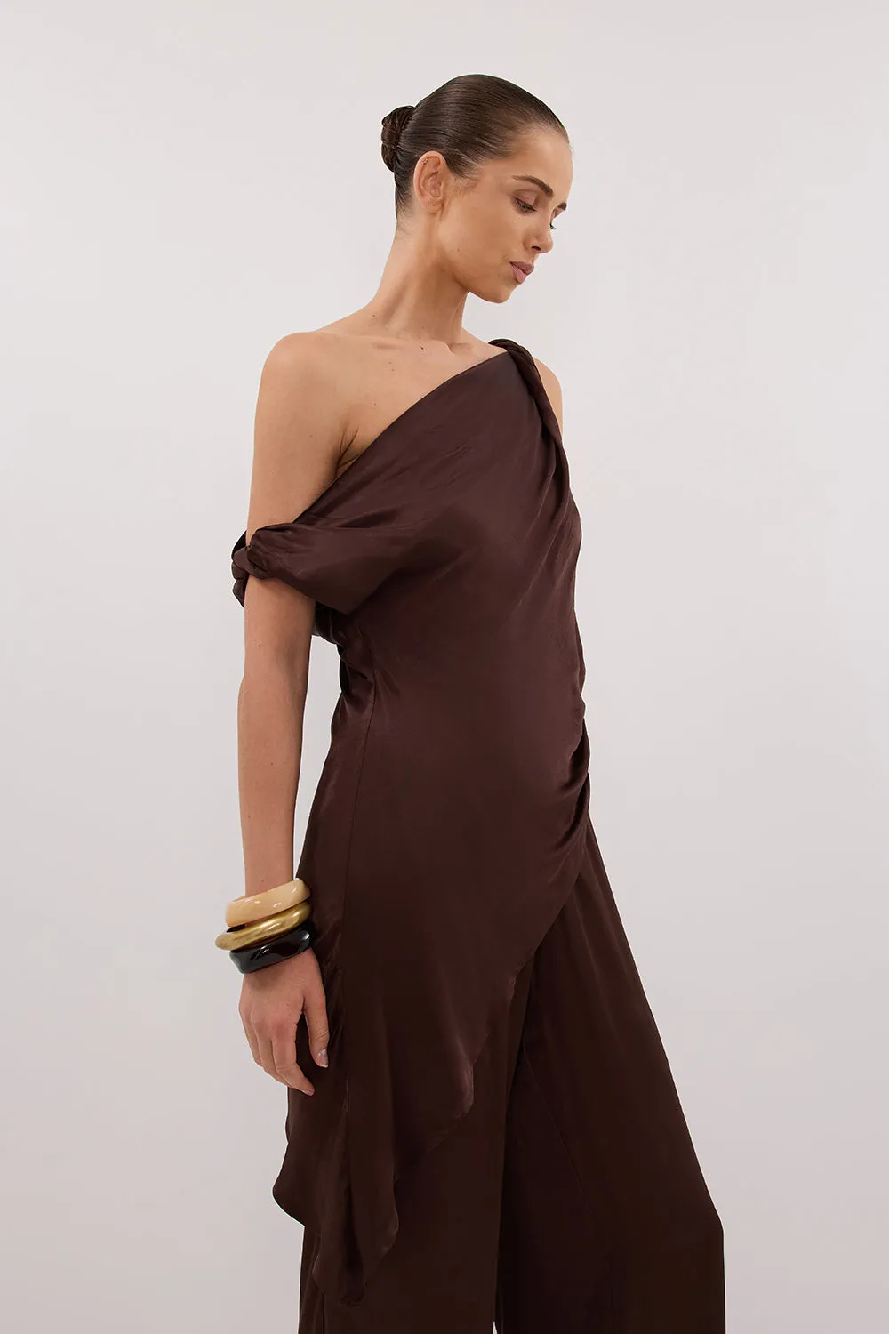 EVE BITTER CHOC ASYM SATIN TOP sold by Dissh product image thumbnail 2