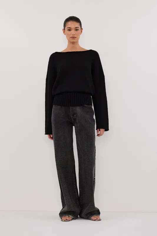 JULES BLACK LONG SLEEVE KNIT TOP sold by Dissh