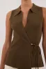 PAULA OLIVE WRAP KNIT TOP sold by Dissh