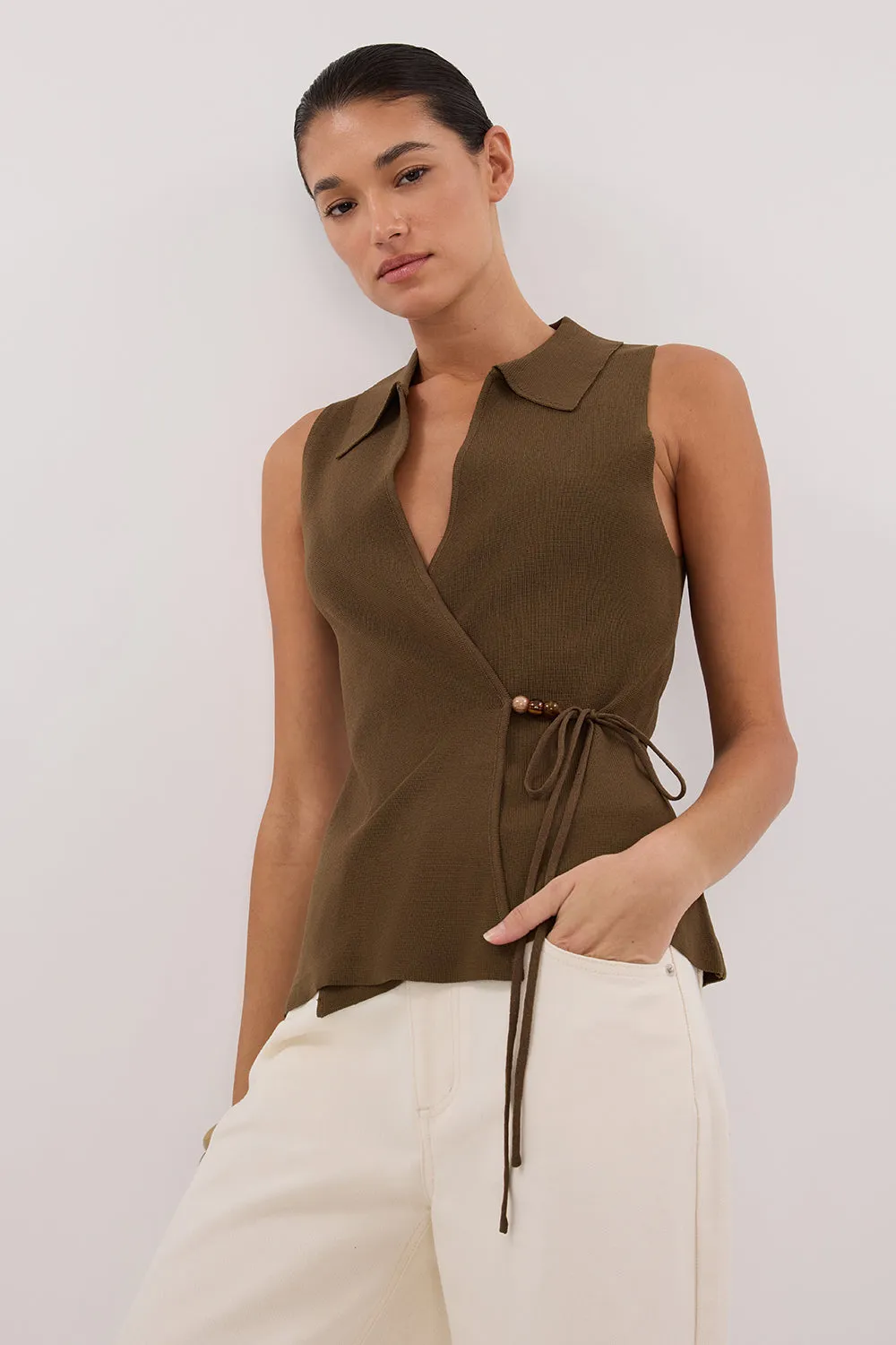 PAULA OLIVE WRAP KNIT TOP sold by Dissh product image thumbnail 2