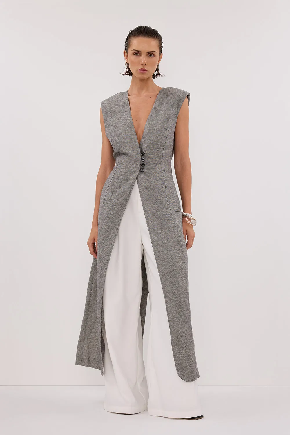 ELIAS CHARCOAL LONGLINE VEST sold by Dissh