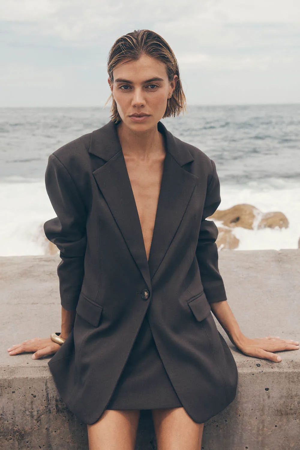 EDEN BITTER CHOC OVERSIZED BOXY BLAZER sold by Dissh