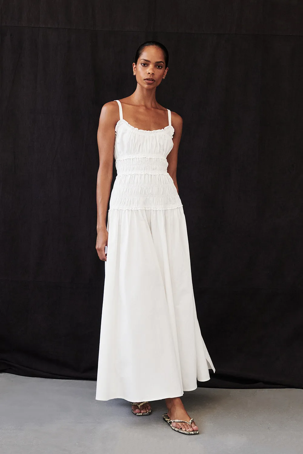 TOBY WHITE COTTON MIDI DRESS sold by Dissh