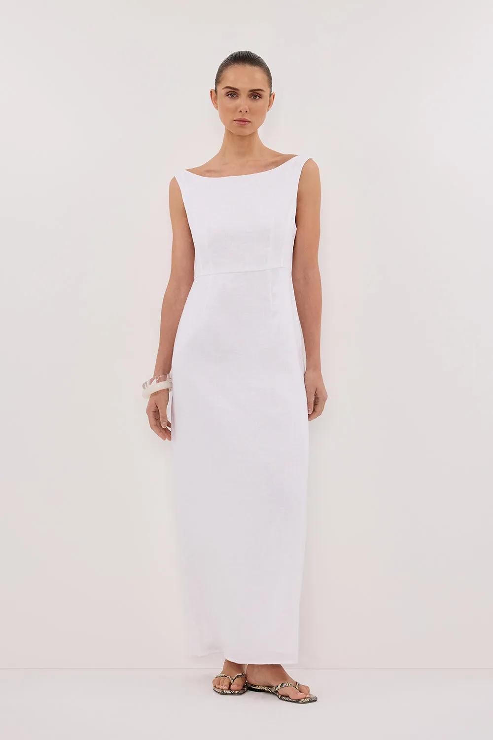 JULE WHITE LINEN MIDI DRESS sold by Dissh