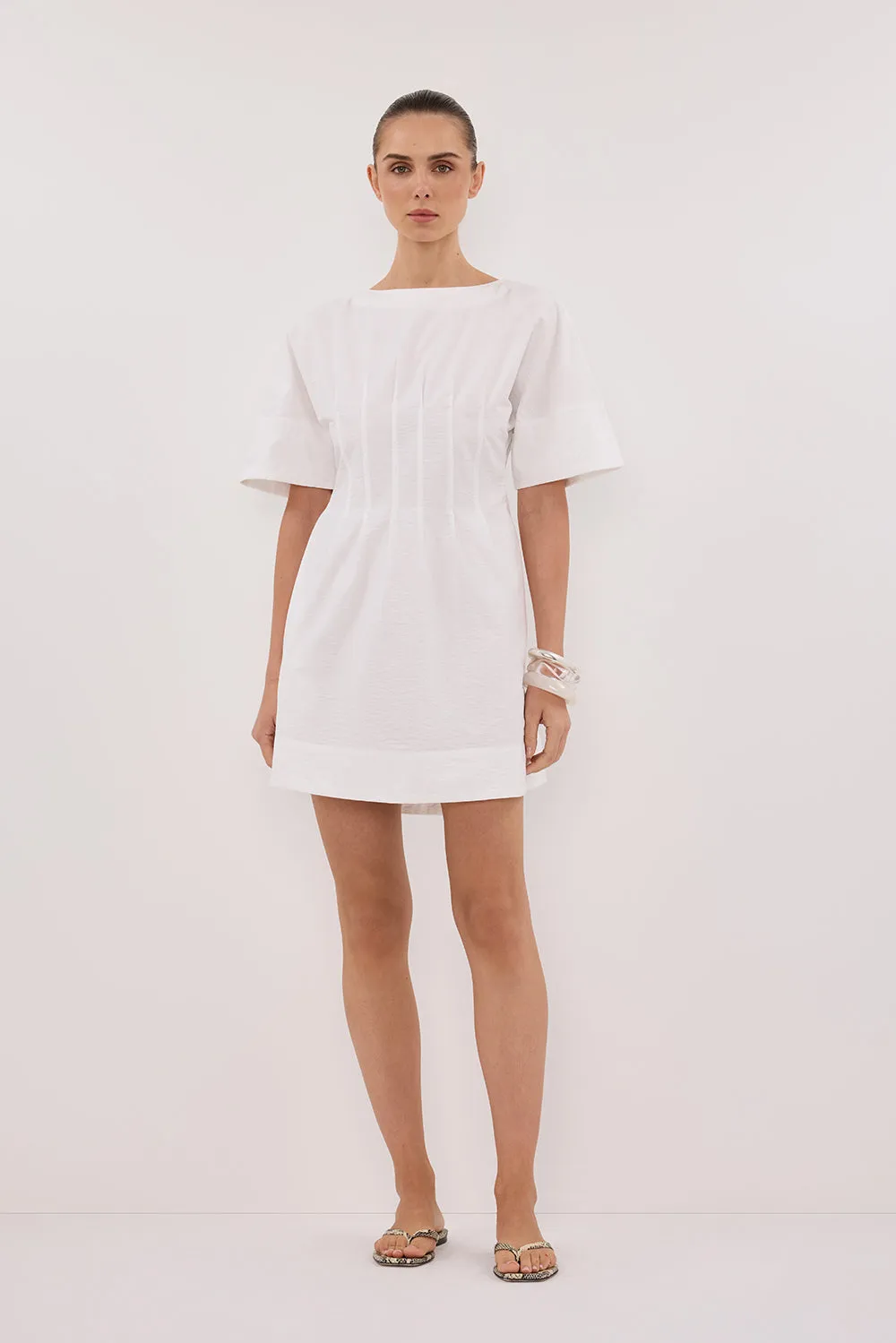 DAPHNE WHITE SLEEVED MINI DRESS sold by Dissh