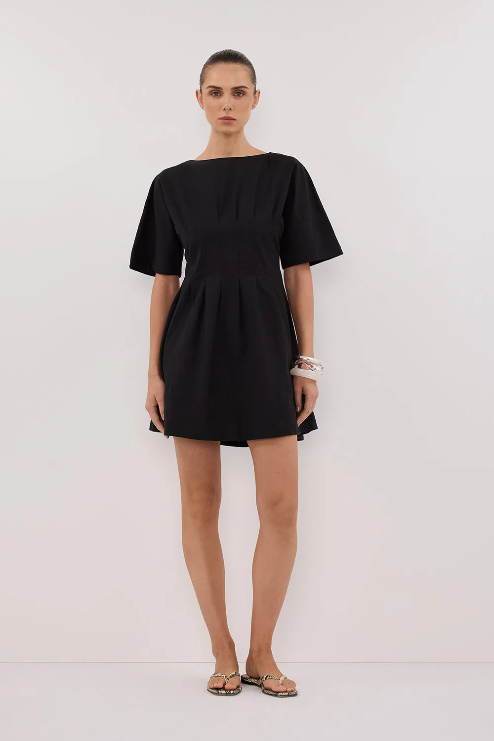 DAPHNE BLACK SLEEVED MINI DRESS sold by Dissh