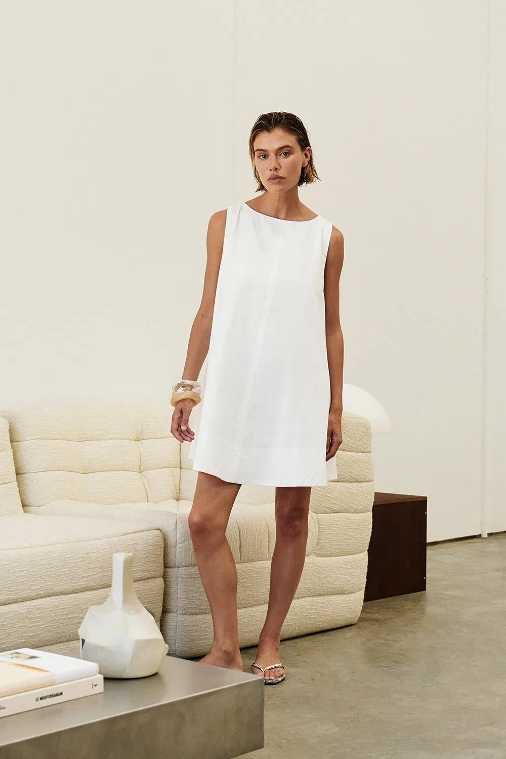 MAISIE WHITE POPLIN MINI DRESS sold by Dissh