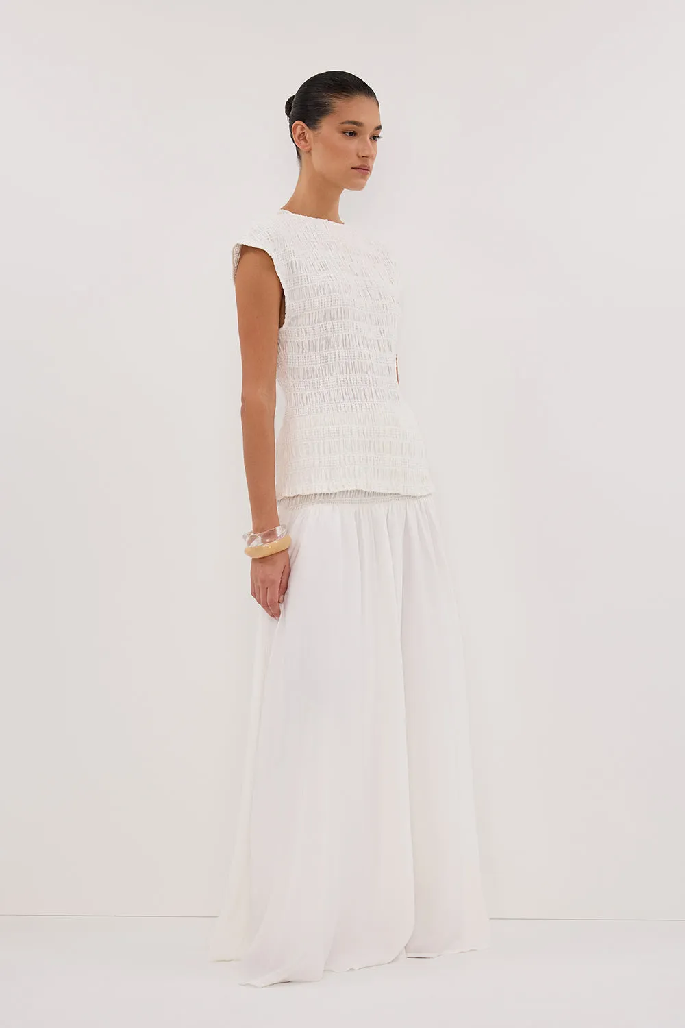 SIERRA WHITE TEXTURED MIDI SKIRT sold by Dissh product image thumbnail 3
