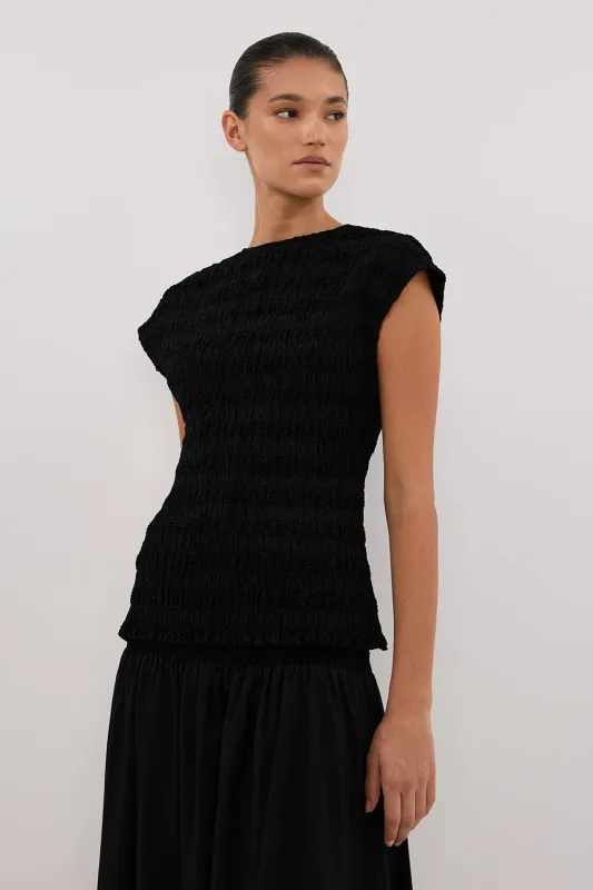 SIERRA BLACK TEXTURED TOP sold by Dissh