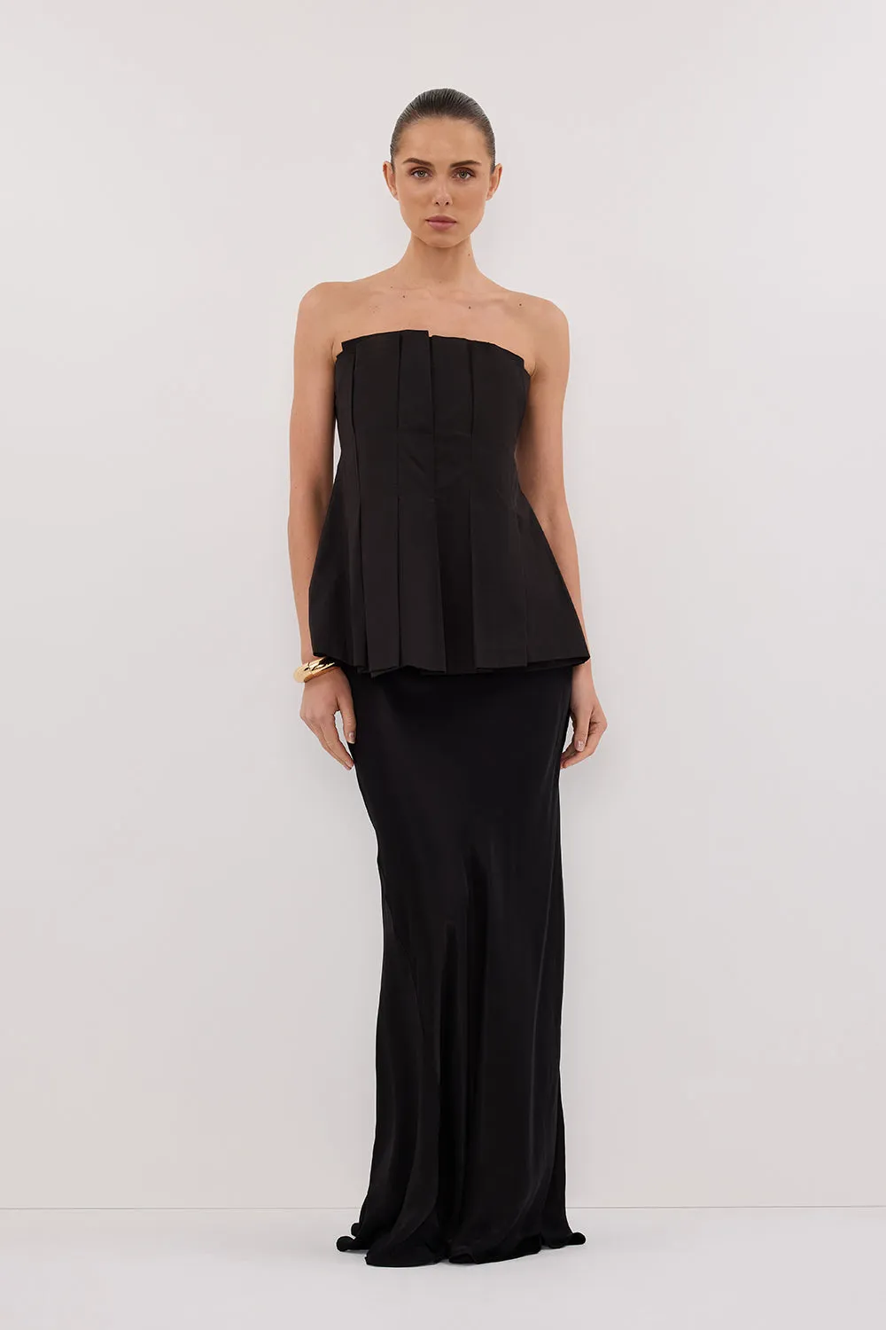 LILLY BLACK PLEATED STRAPLESS TOP sold by Dissh