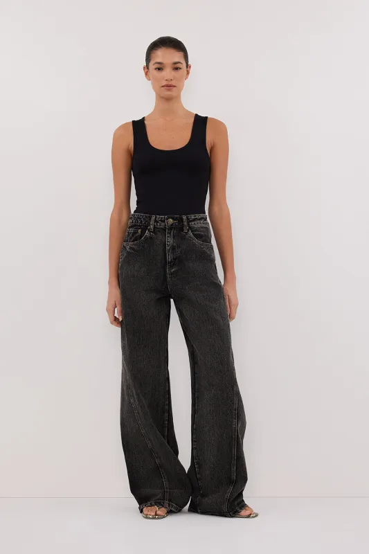 CARSON WASHED BLACK TALL WIDE LEG JEAN sold by Dissh