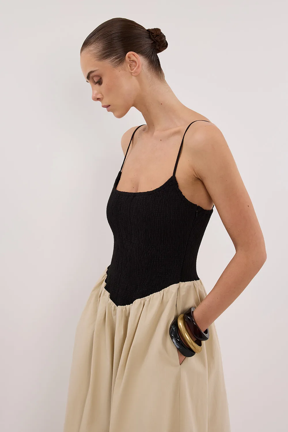 MILANO BLACK AND STONE MIDI DRESS sold by Dissh product image thumbnail 2