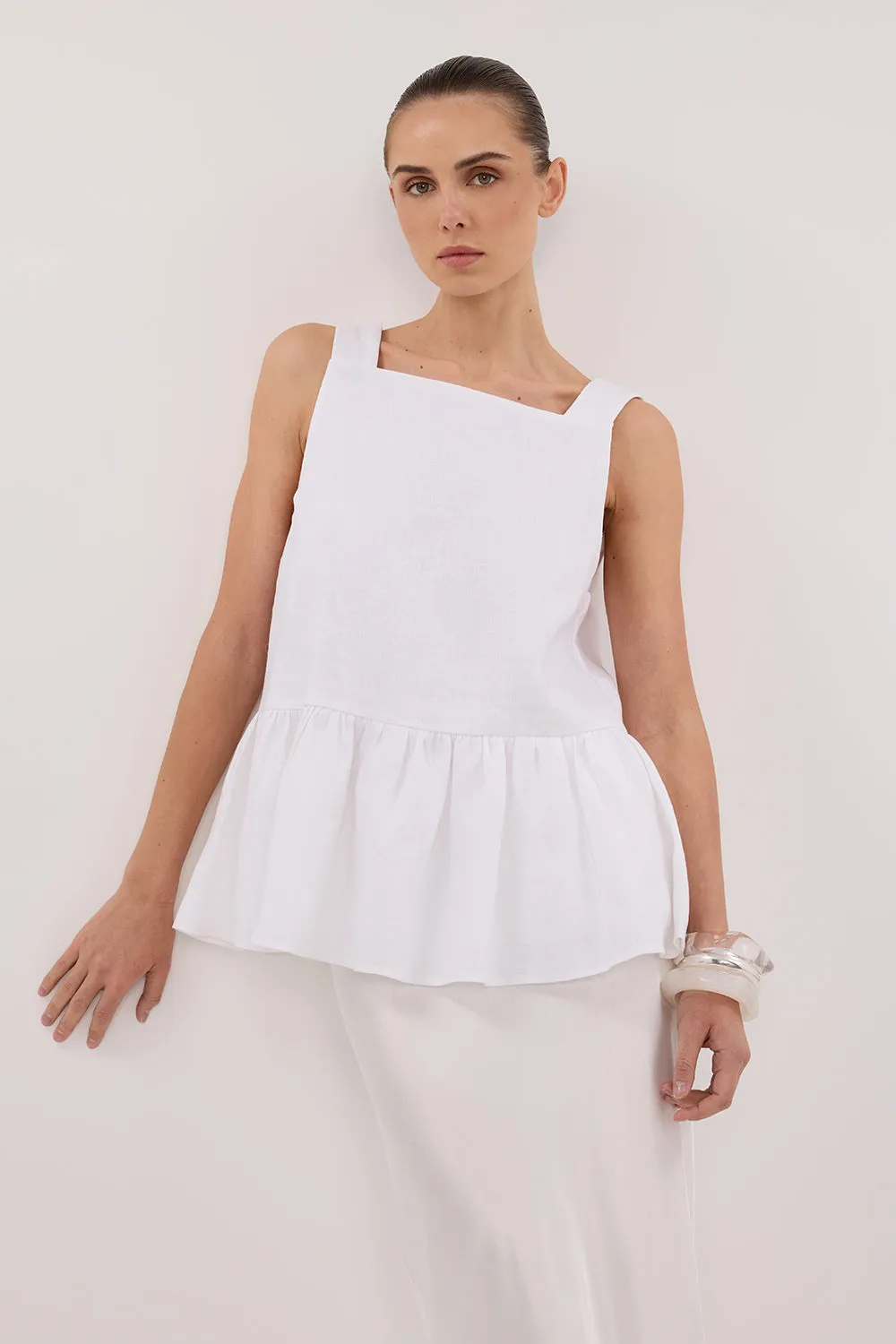 DAISY WHITE LINEN PEPLUM TOP sold by Dissh product image thumbnail 2