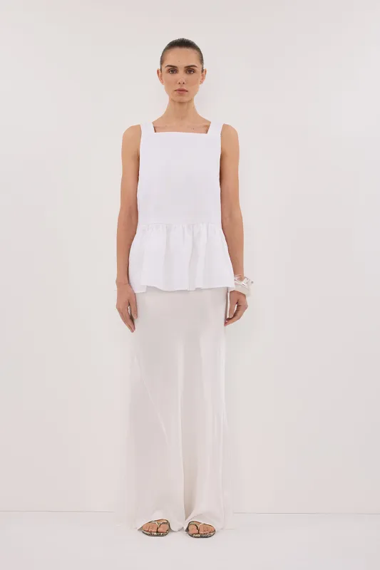 DAISY WHITE LINEN PEPLUM TOP sold by Dissh