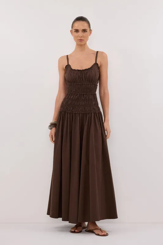 TOBY BITTER CHOC COTTON MIDI DRESS sold by Dissh