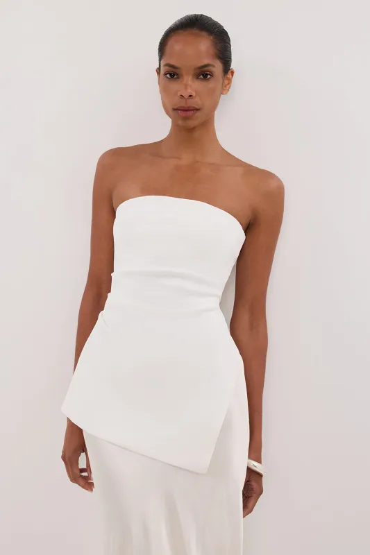 LUKE OFF WHITE LONGLINE BANDEAU TOP made by Dissh