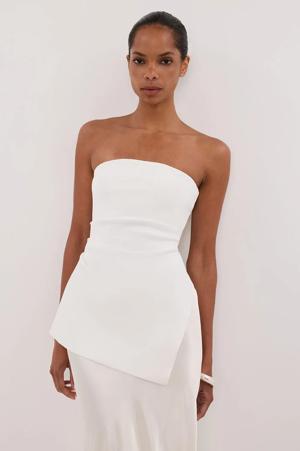 LUKE OFF WHITE LONGLINE BANDEAU TOP sold by Dissh