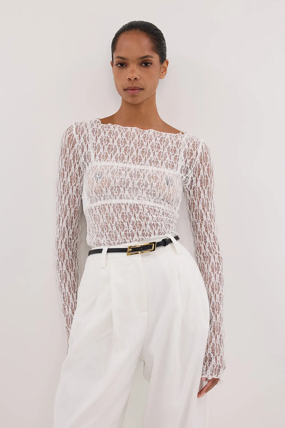 LIZZIE WHITE LACE LONG SLEEVE TOP sold by Dissh product image thumbnail 3
