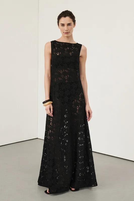 LOULA BLACK LACE MIDI DRESS sold by Dissh