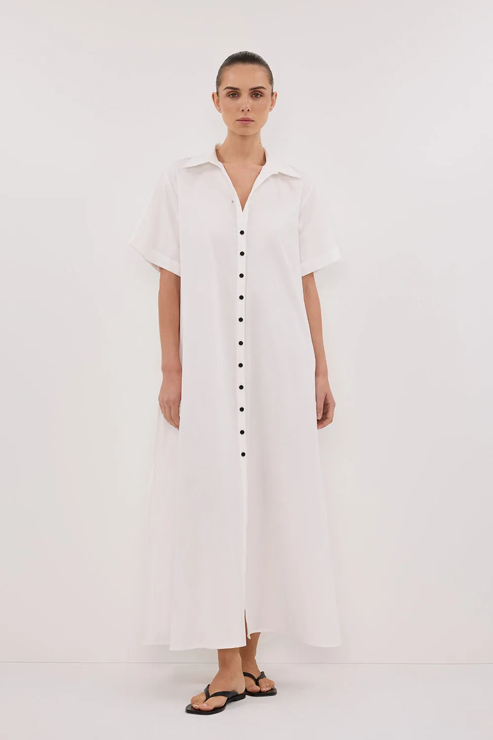 VIOLET WHITE SHIRT MIDI DRESS sold by Dissh