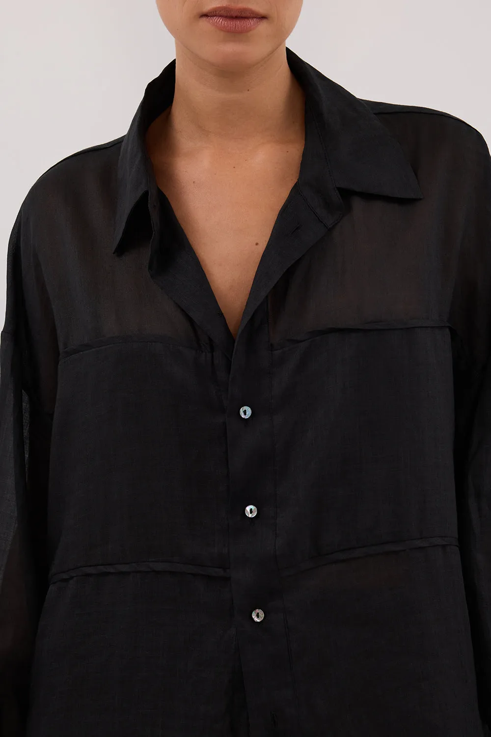 KAI BLACK OVERSIZED RAMIE LONG SLEEVE SHIRT sold by Dissh product image thumbnail 5