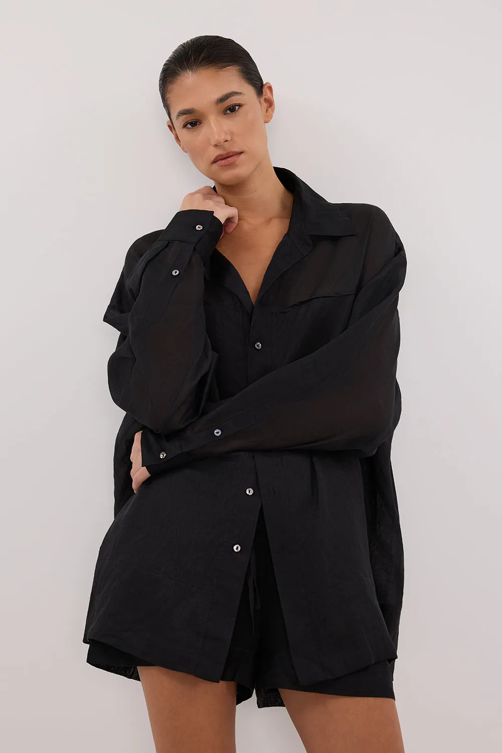 KAI BLACK OVERSIZED RAMIE LONG SLEEVE SHIRT sold by Dissh product image thumbnail 2
