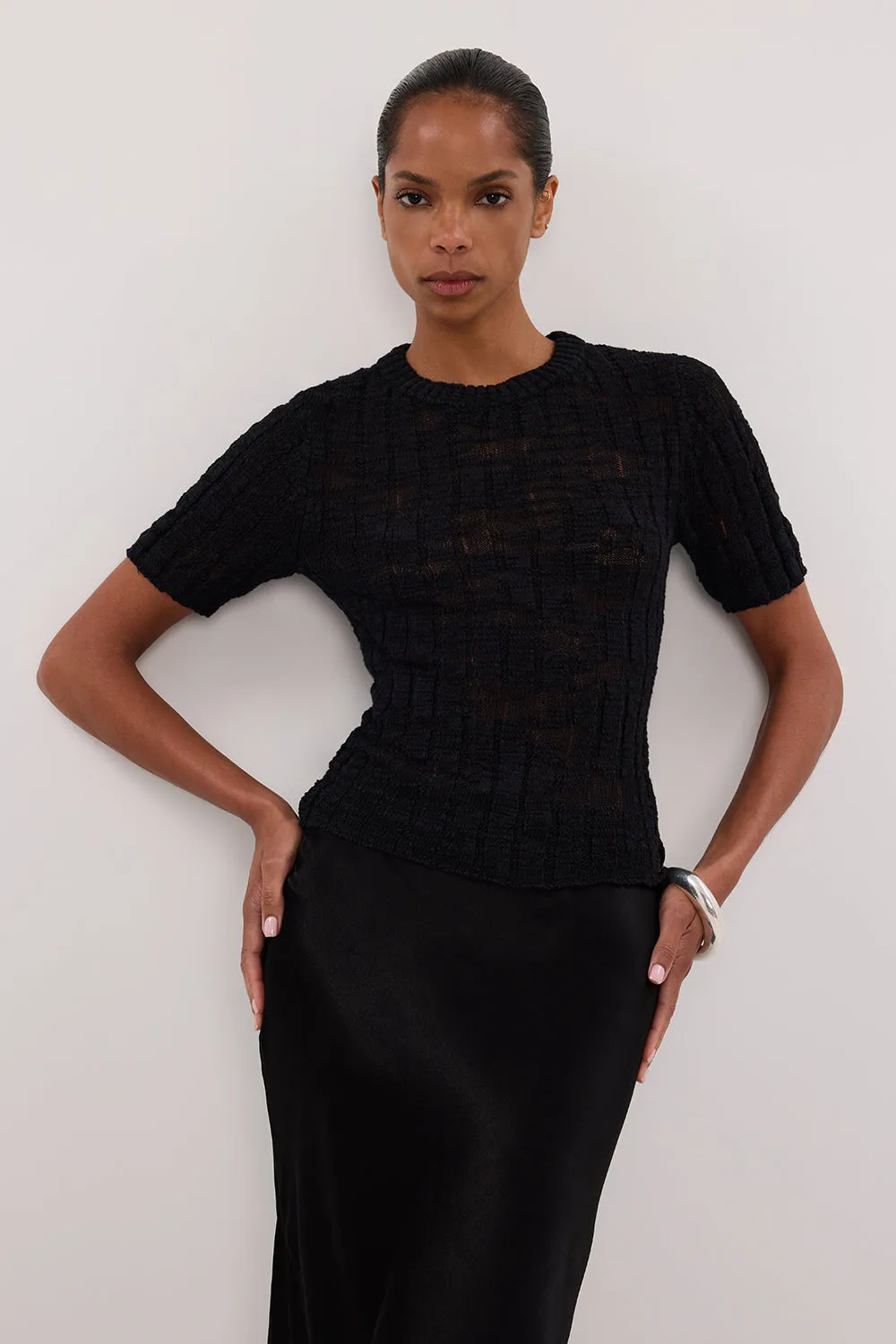 CIA BLACK CAP SLEEVE KNIT TEE sold by Dissh product image thumbnail 2